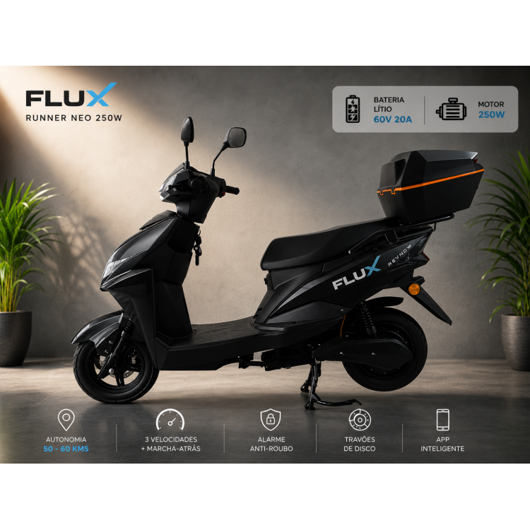Flux mota eletrica black S/Carta lithium 60V20A 250W